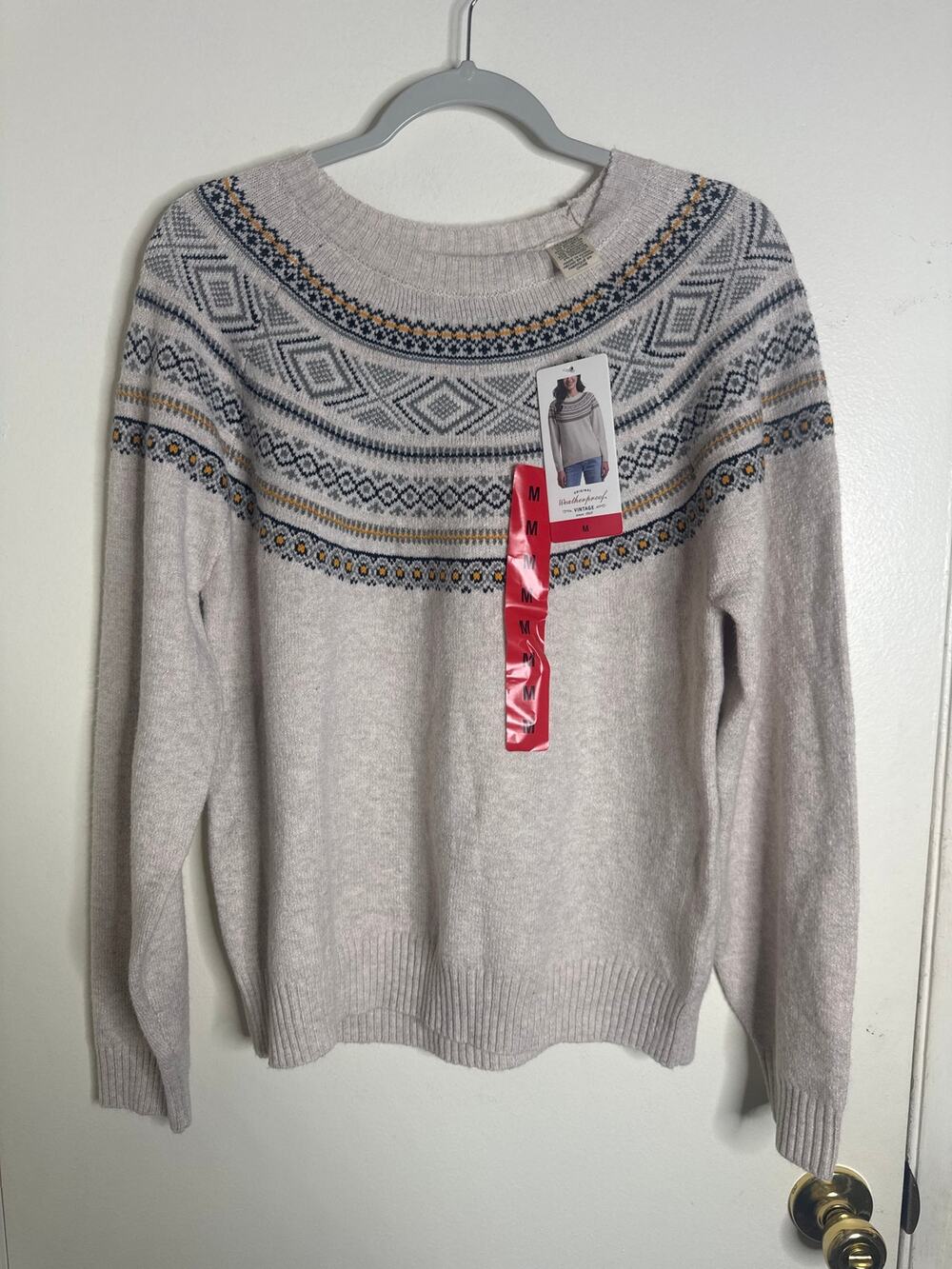 Weatherproof Vintage Women's Fair Isle Sweater - Cream NWT M Apres Ski Vibes